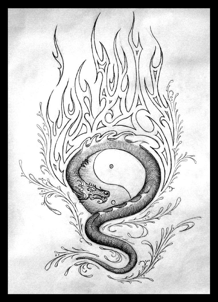 ying yang dragon | Flower Tattoo