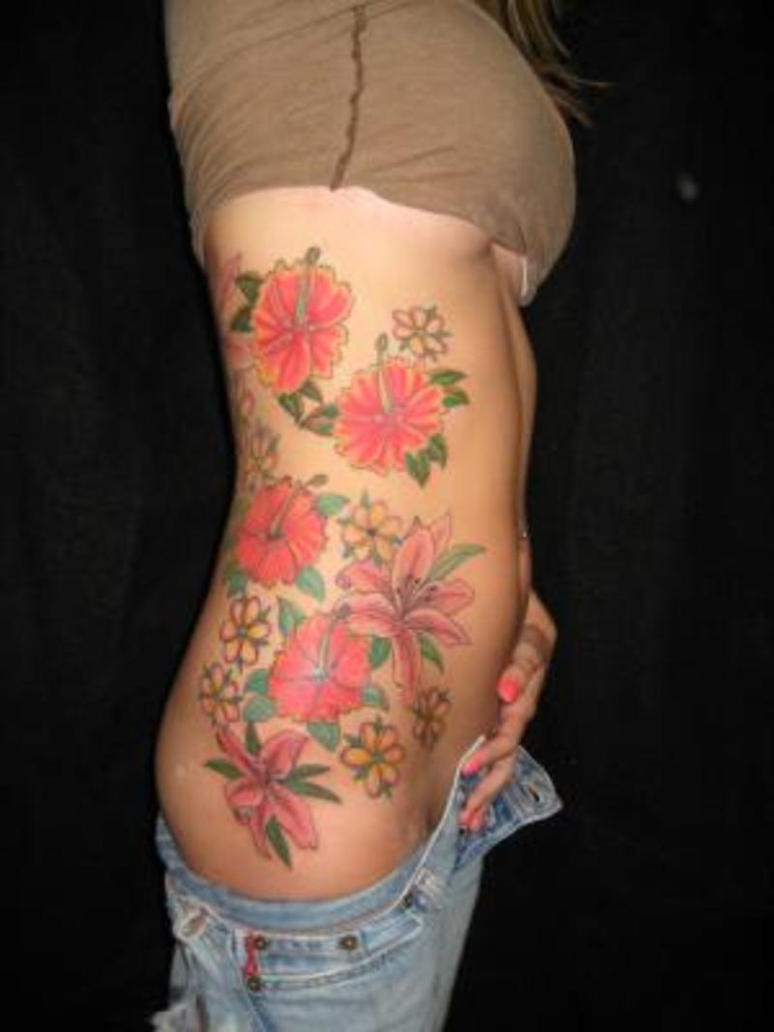 Flower Tattoo at Thick Waist | Flower Tattoo