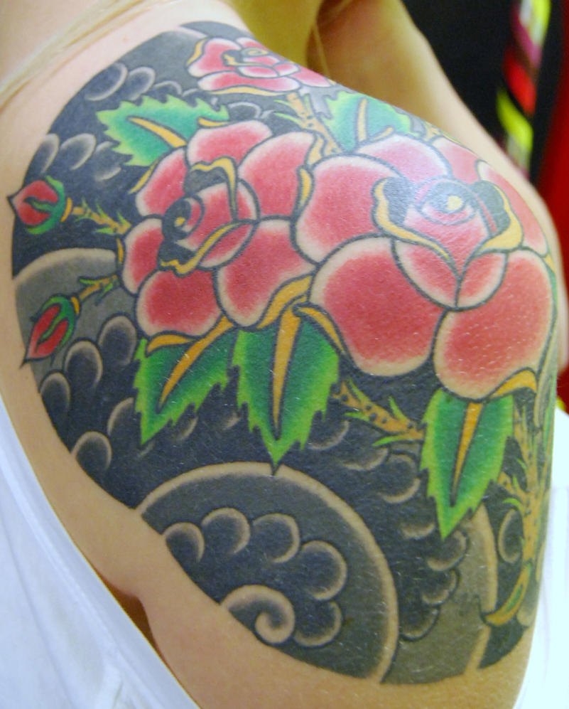 traditional rose shoulder - shoulder tattoo