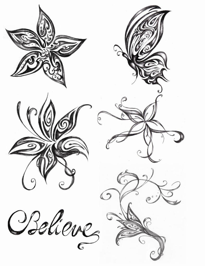 Butterfly Flower Tattoo Design Drawing