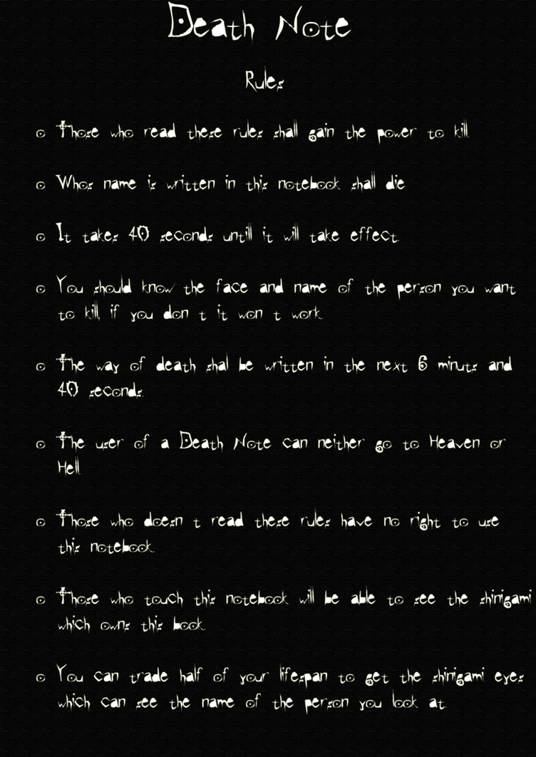 Rule Page for my Death Note by Darkbrussel on DeviantArt